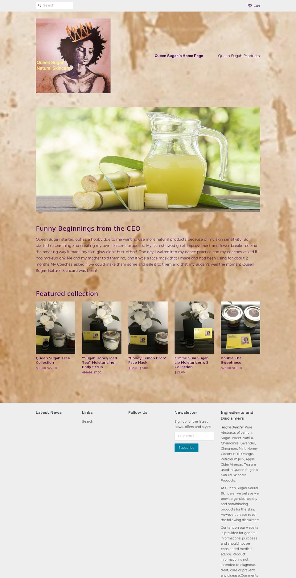 queensugah.com — Shopify storefront screenshot