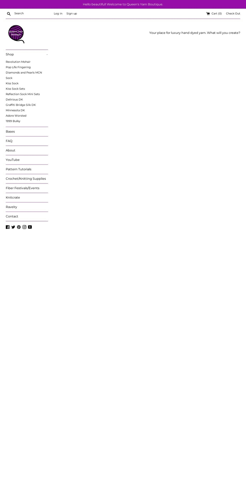 queensyarnboutique.com shopify website screenshot