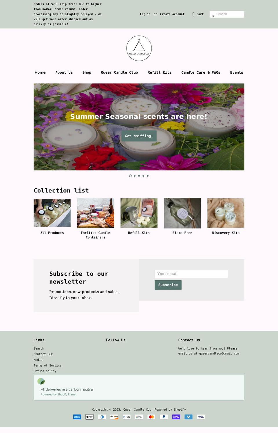 queercandleco.com shopify website screenshot