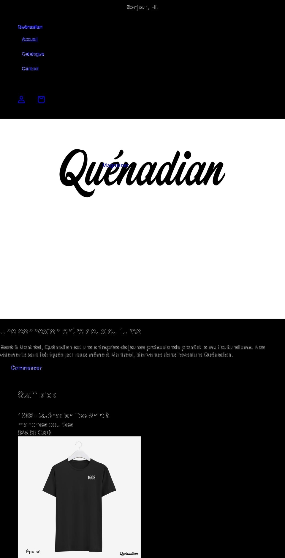 quenadian.com shopify website screenshot