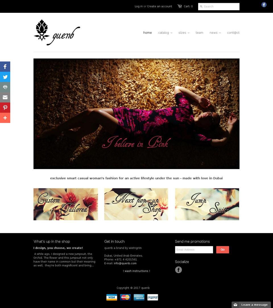 quenb.com shopify website screenshot