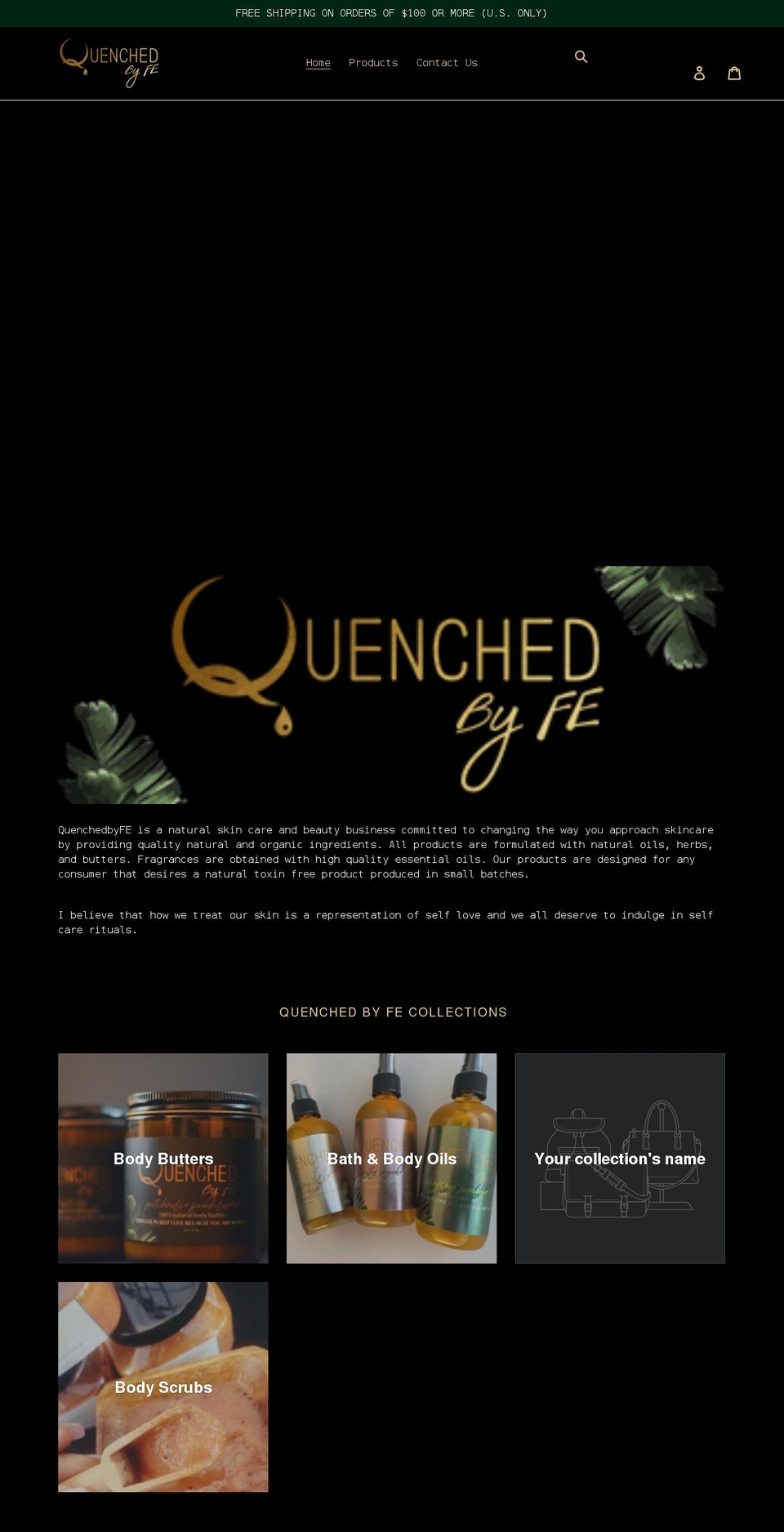 quenchedbyfe.com shopify website screenshot