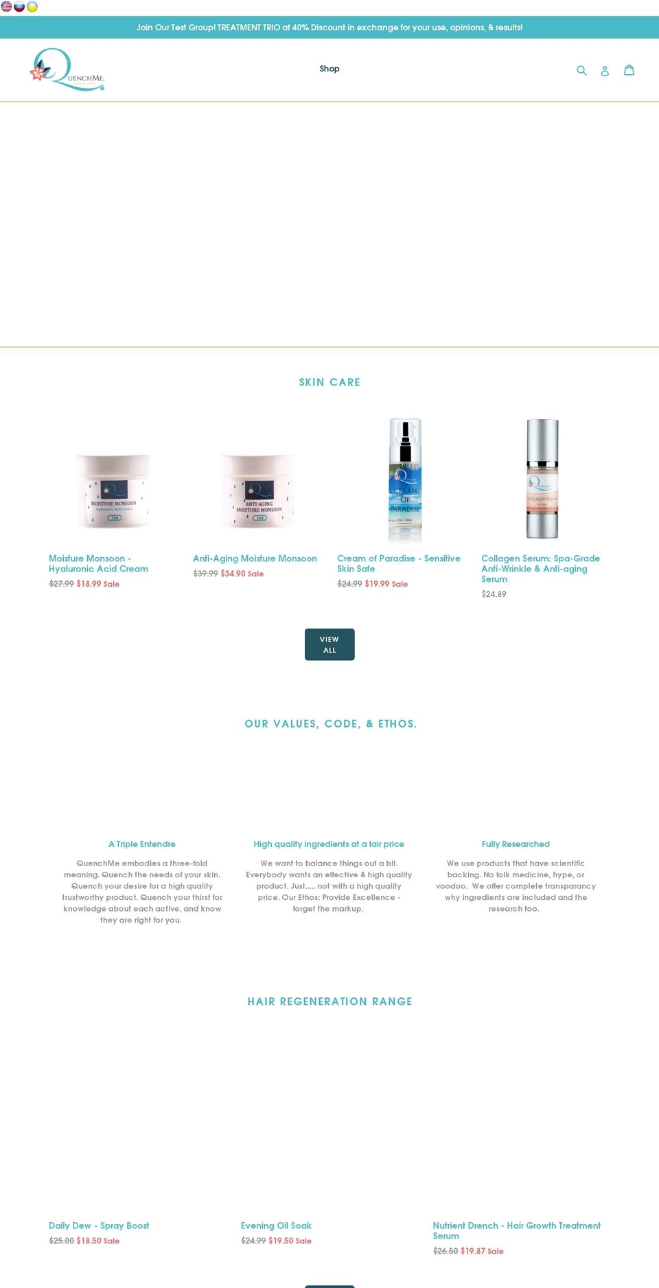 quenchmedrenchme.com — Shopify storefront screenshot