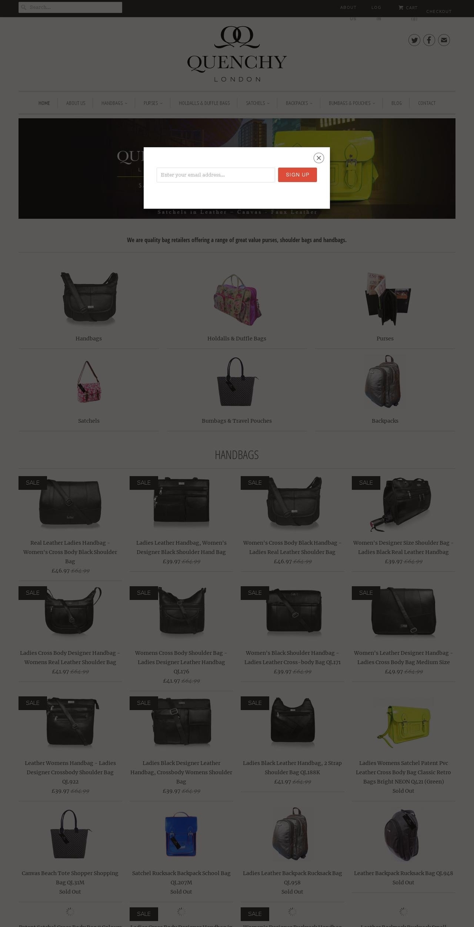 quenchybags.co.uk shopify website screenshot