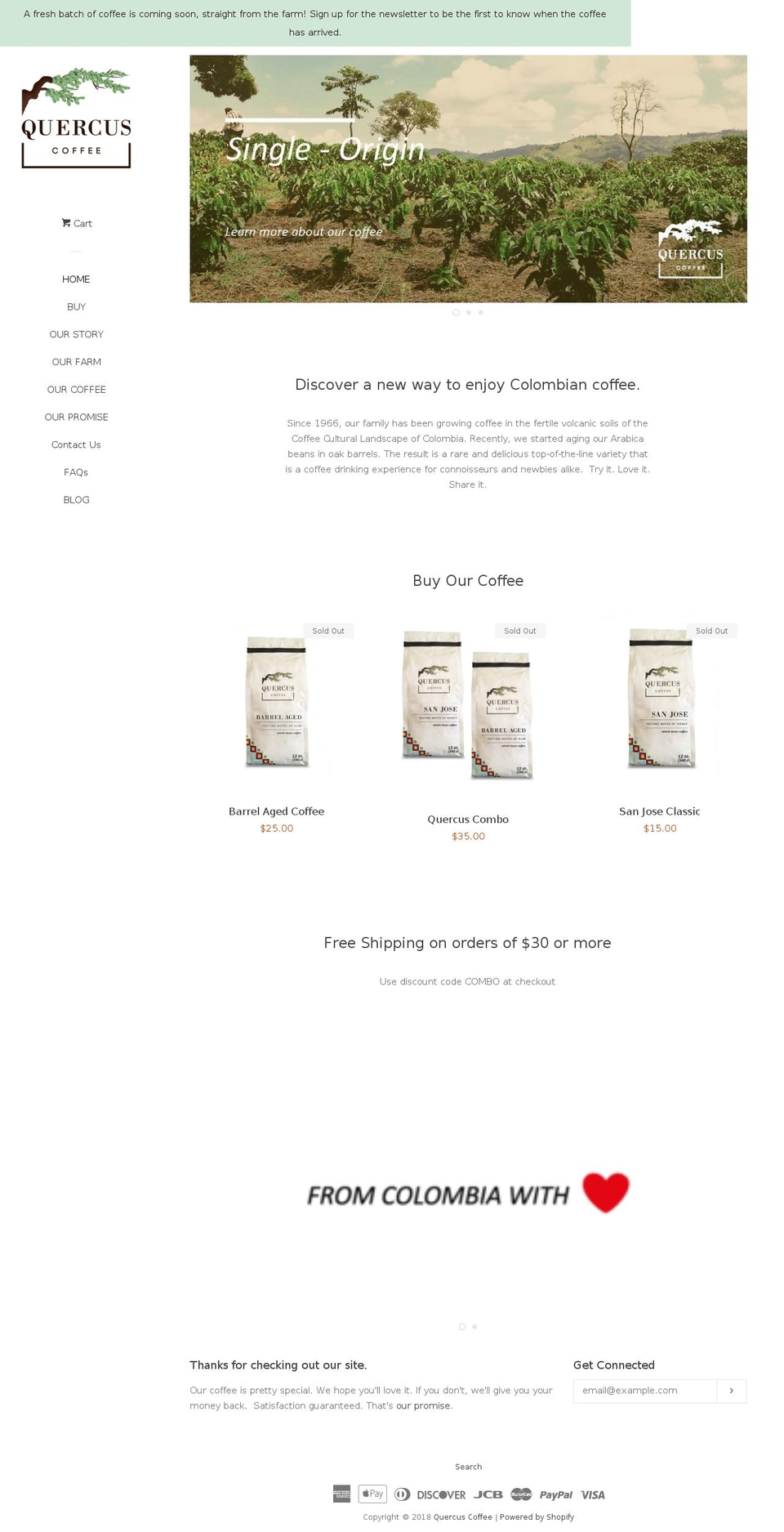 quercuscoffee.com — Shopify storefront screenshot