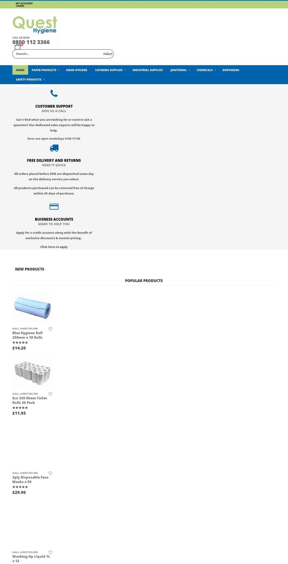 questhygiene.co.uk shopify website screenshot