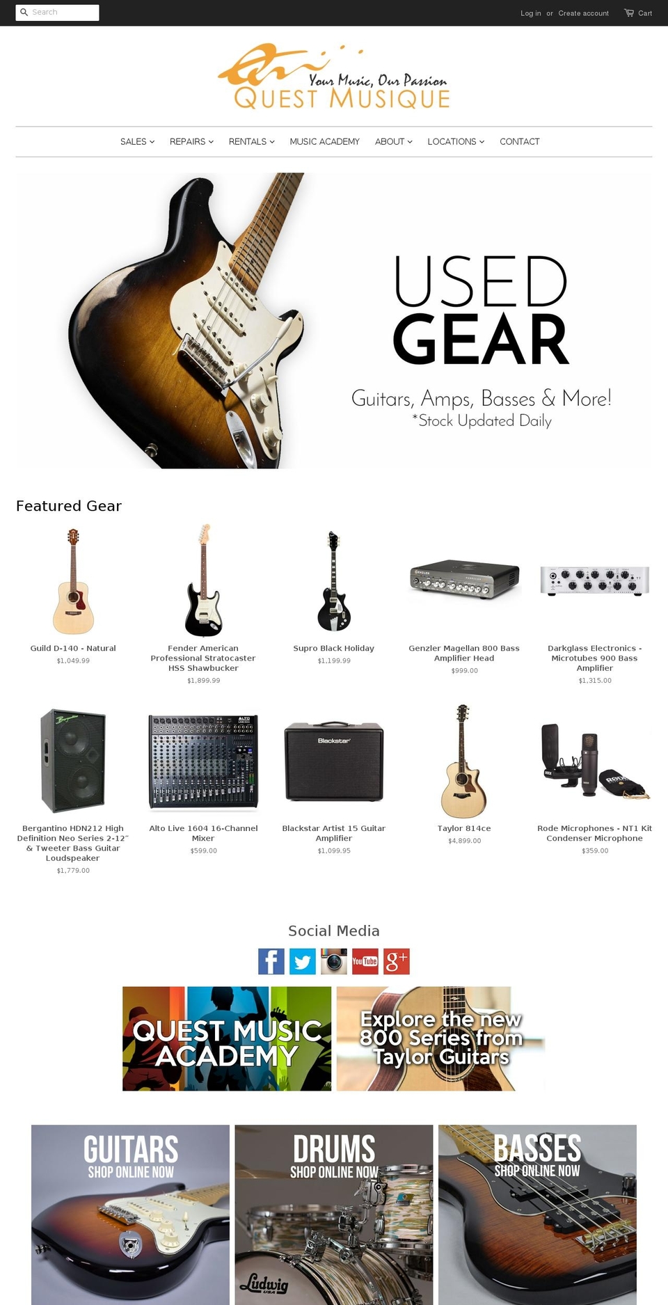 questmusicstore.ca shopify website screenshot