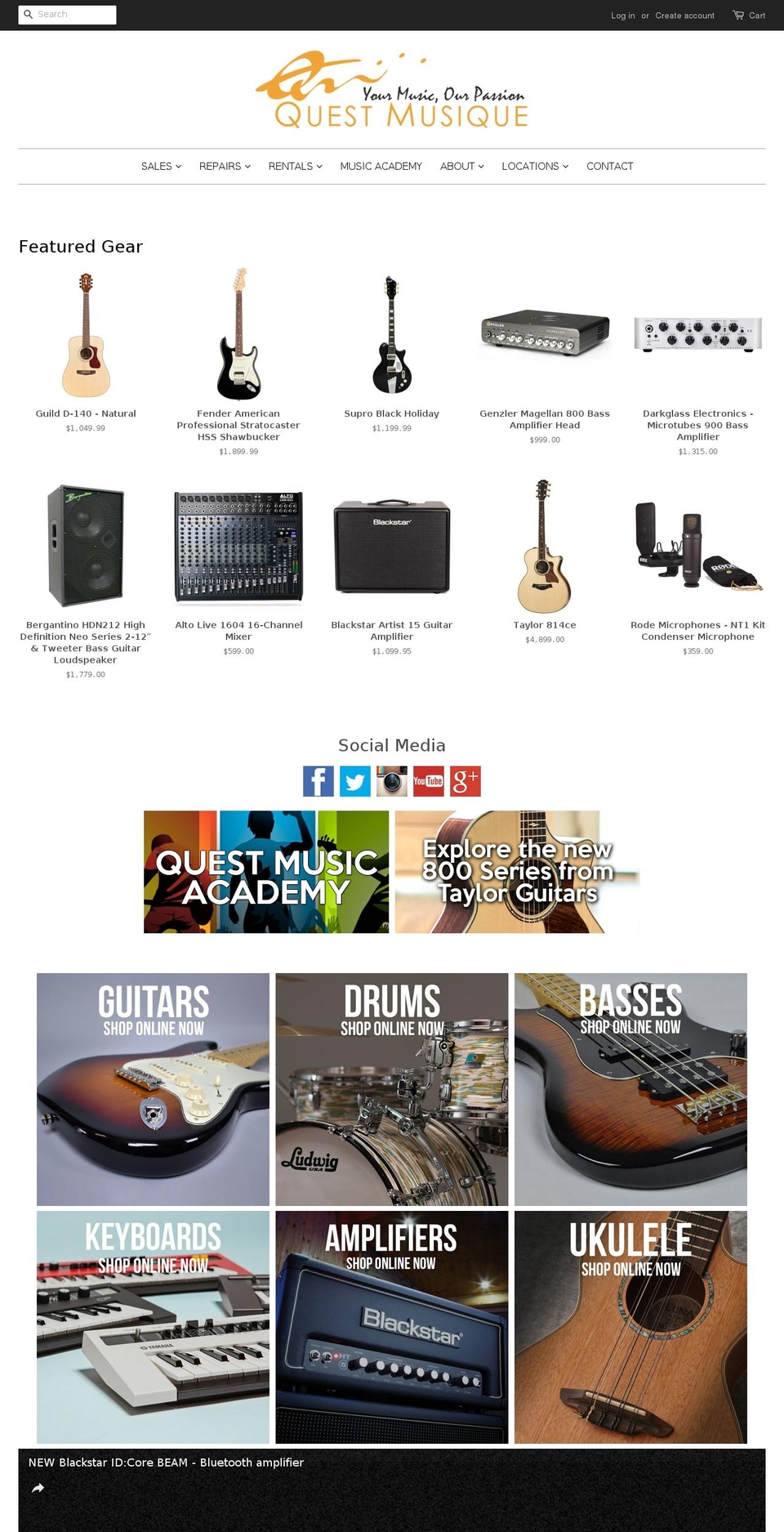 questmusicstore.com shopify website screenshot