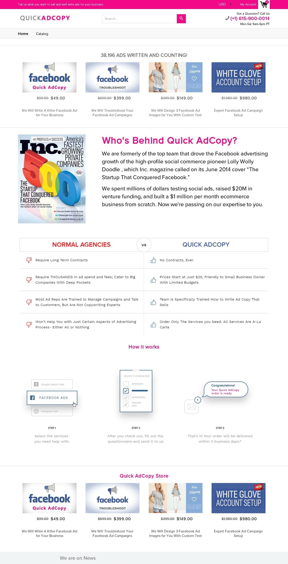 quickadcopy.com — Shopify storefront screenshot