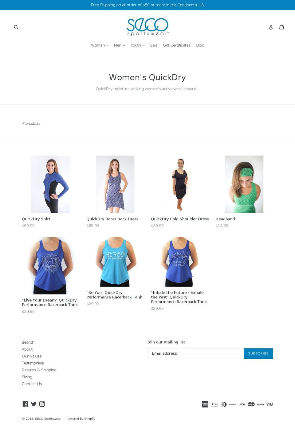 quickdryapparel.com shopify website screenshot
