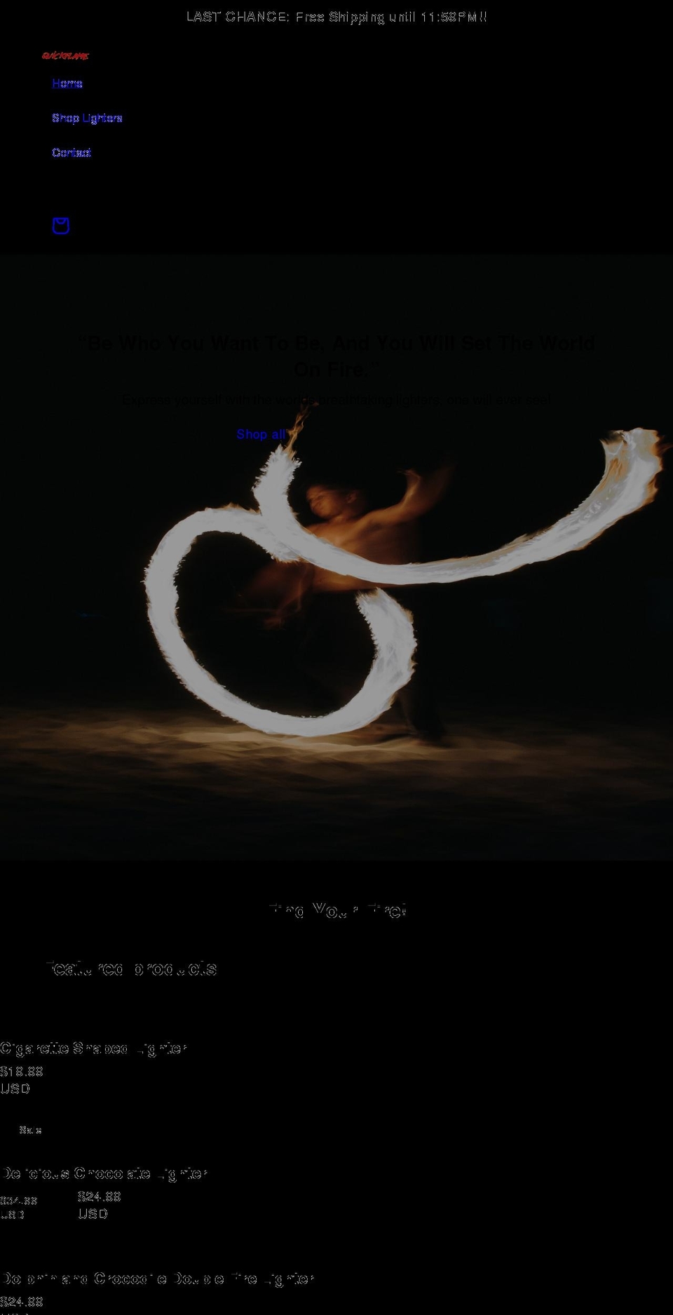 quickflame.net shopify website screenshot
