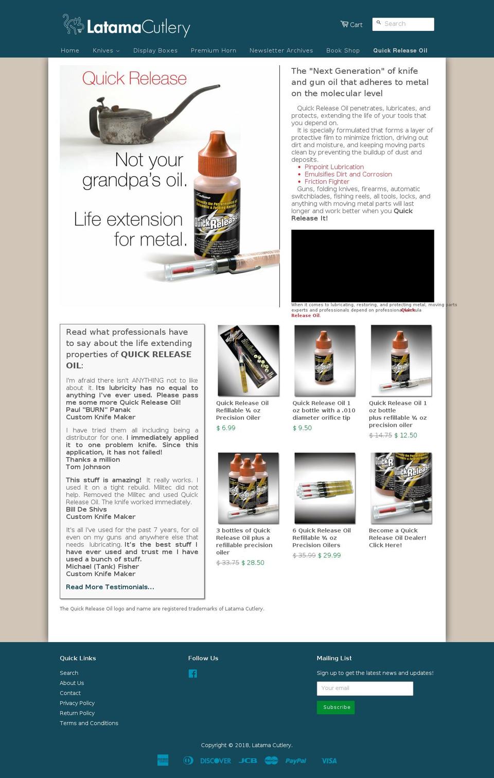 quickreleaseoil.com — Shopify storefront screenshot