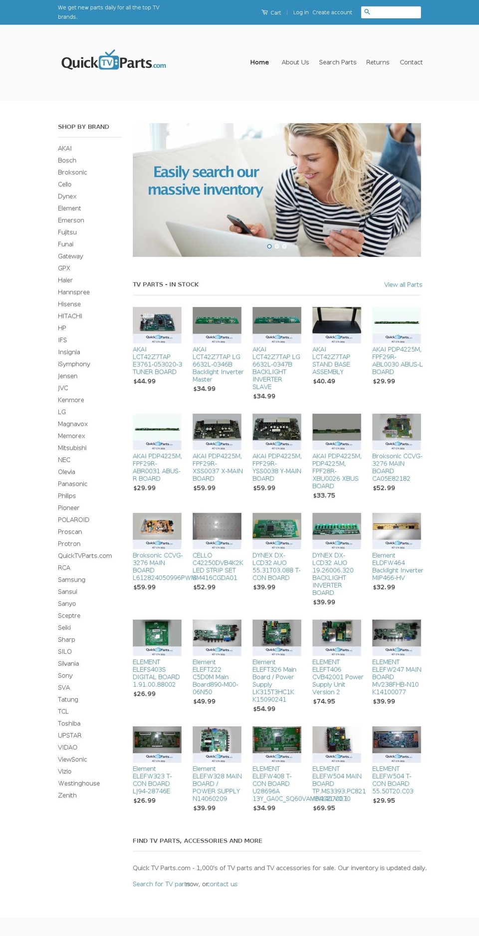 quicktvparts.com shopify website screenshot