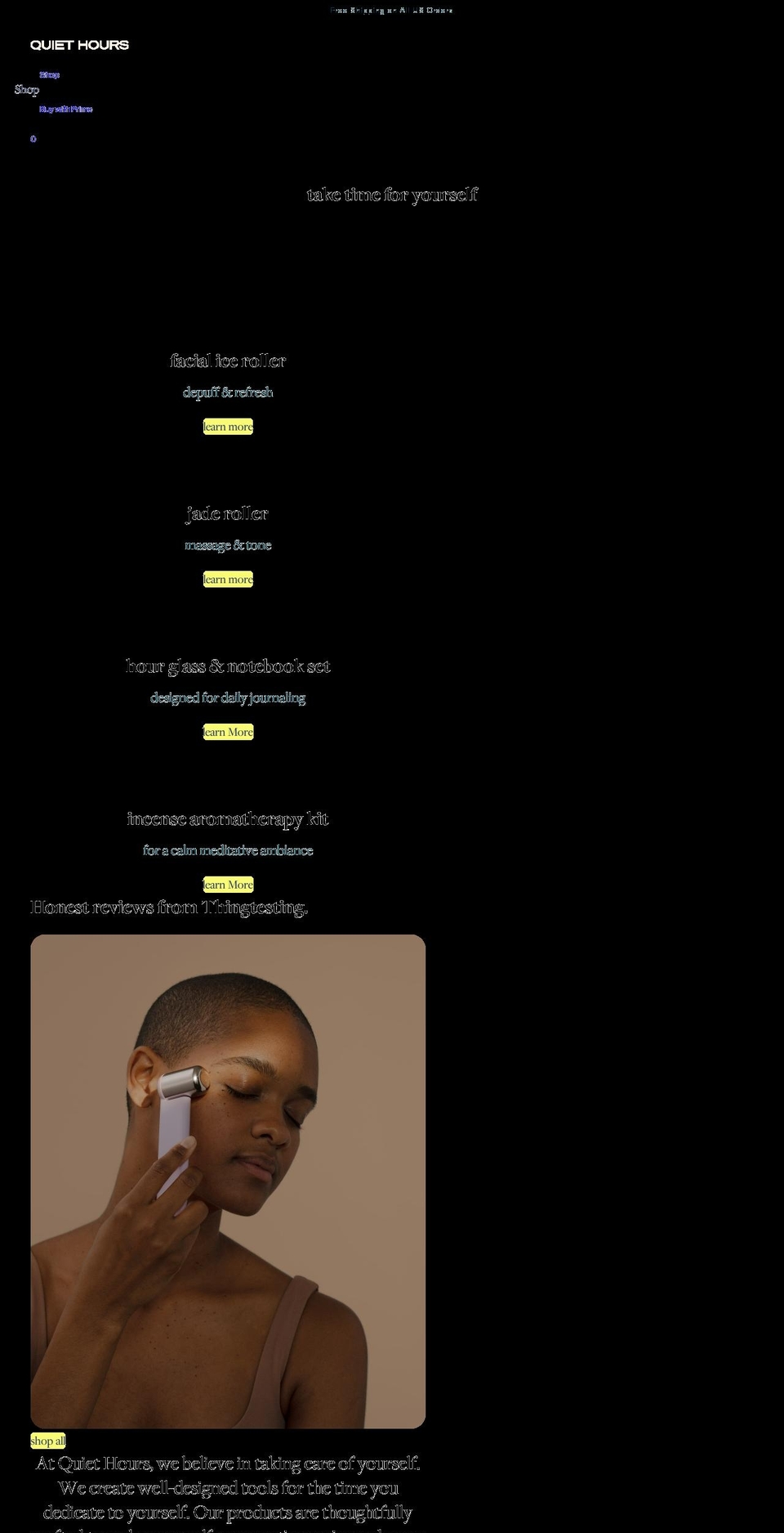 quiethours.com shopify website screenshot