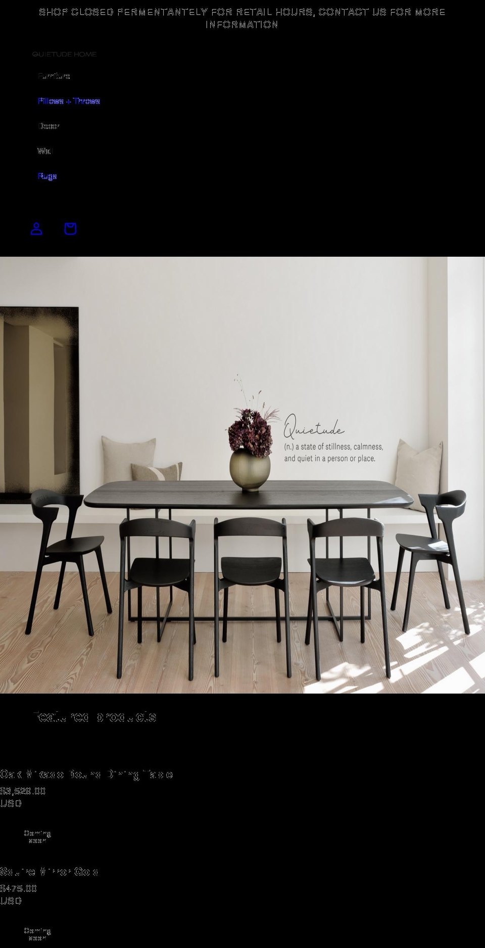 quietudehome.com shopify website screenshot