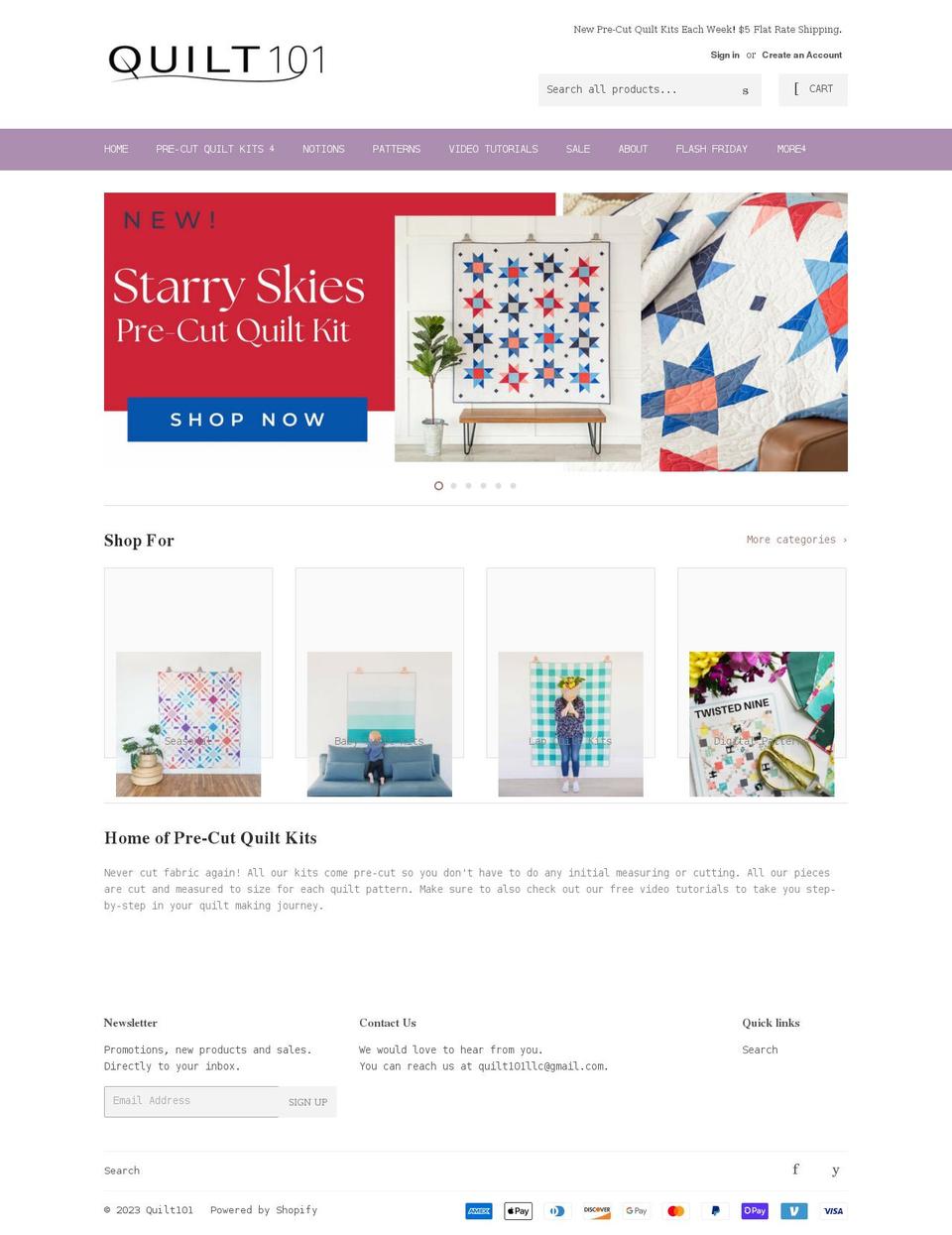 quilt101.com shopify website screenshot