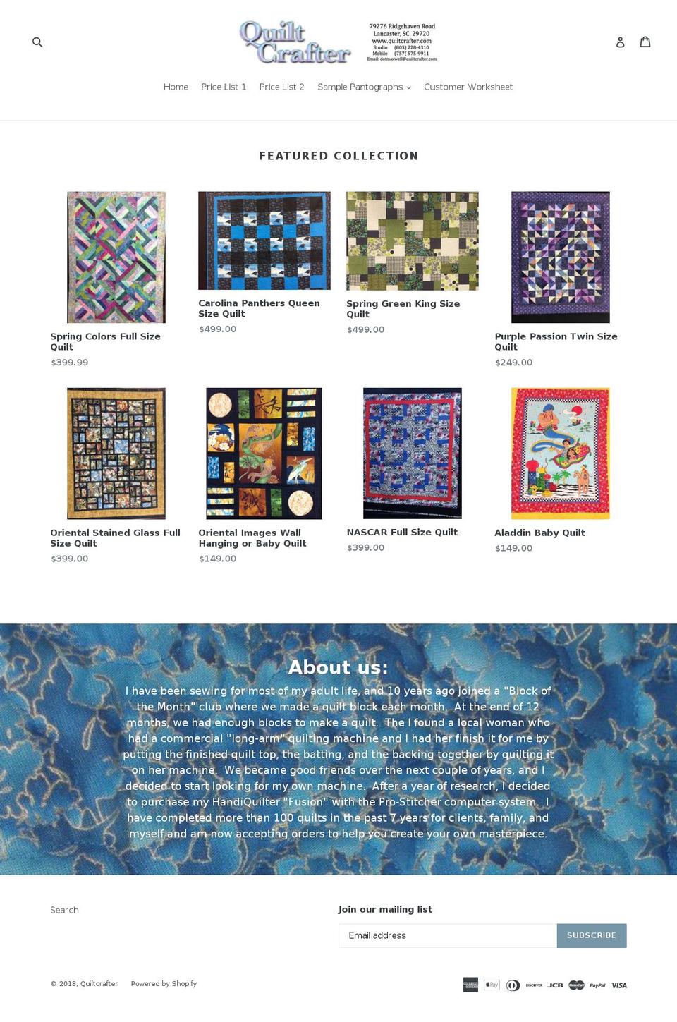 quiltcrafter.com — Shopify storefront screenshot