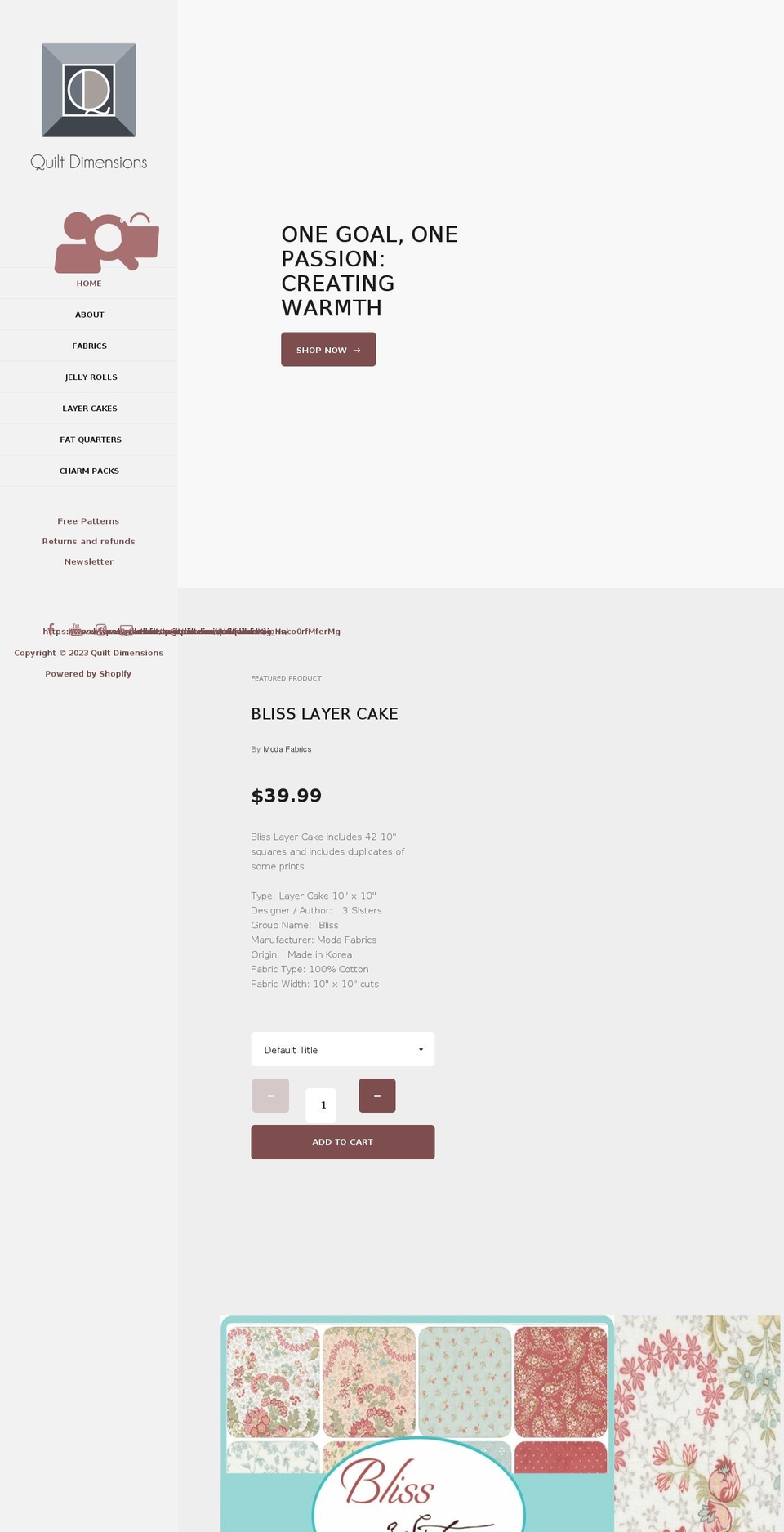 quiltdimensions.com shopify website screenshot