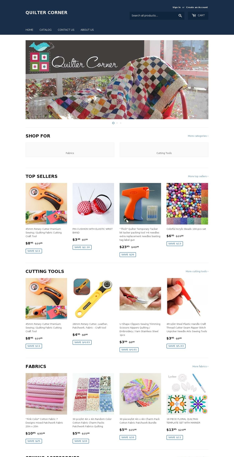 quiltercorner.com shopify website screenshot
