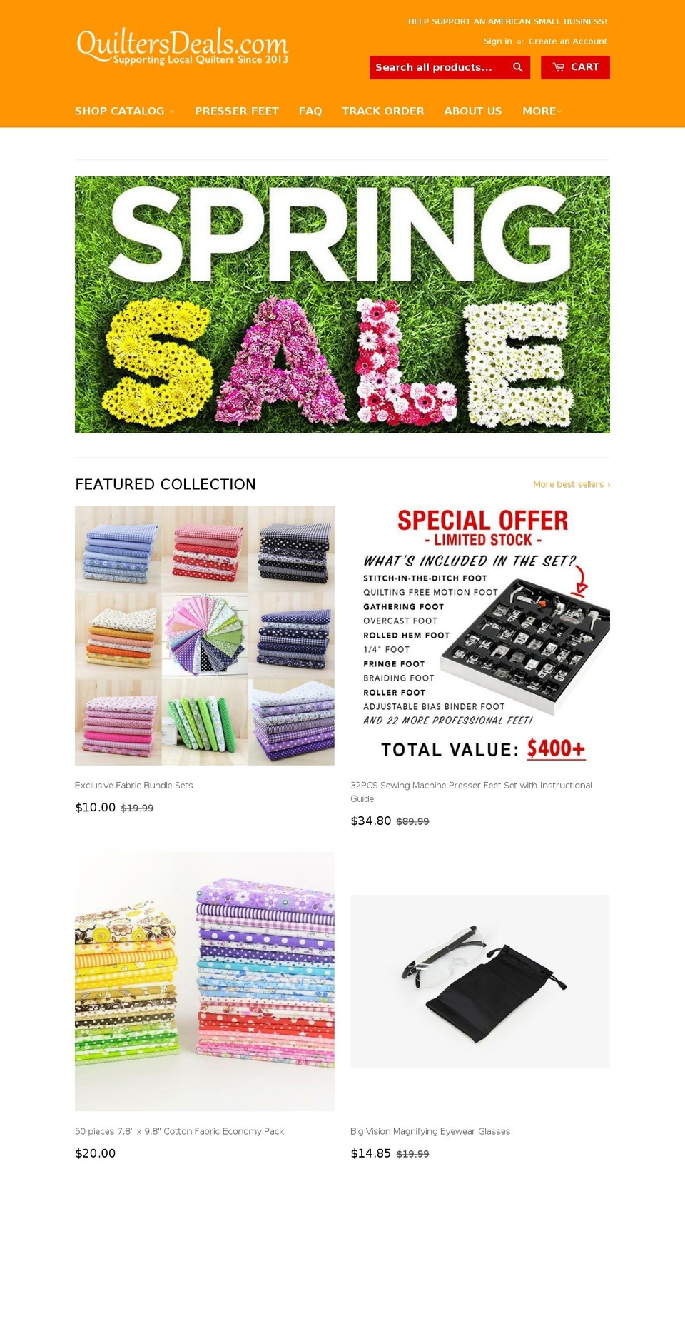 quiltersdeals.com shopify website screenshot