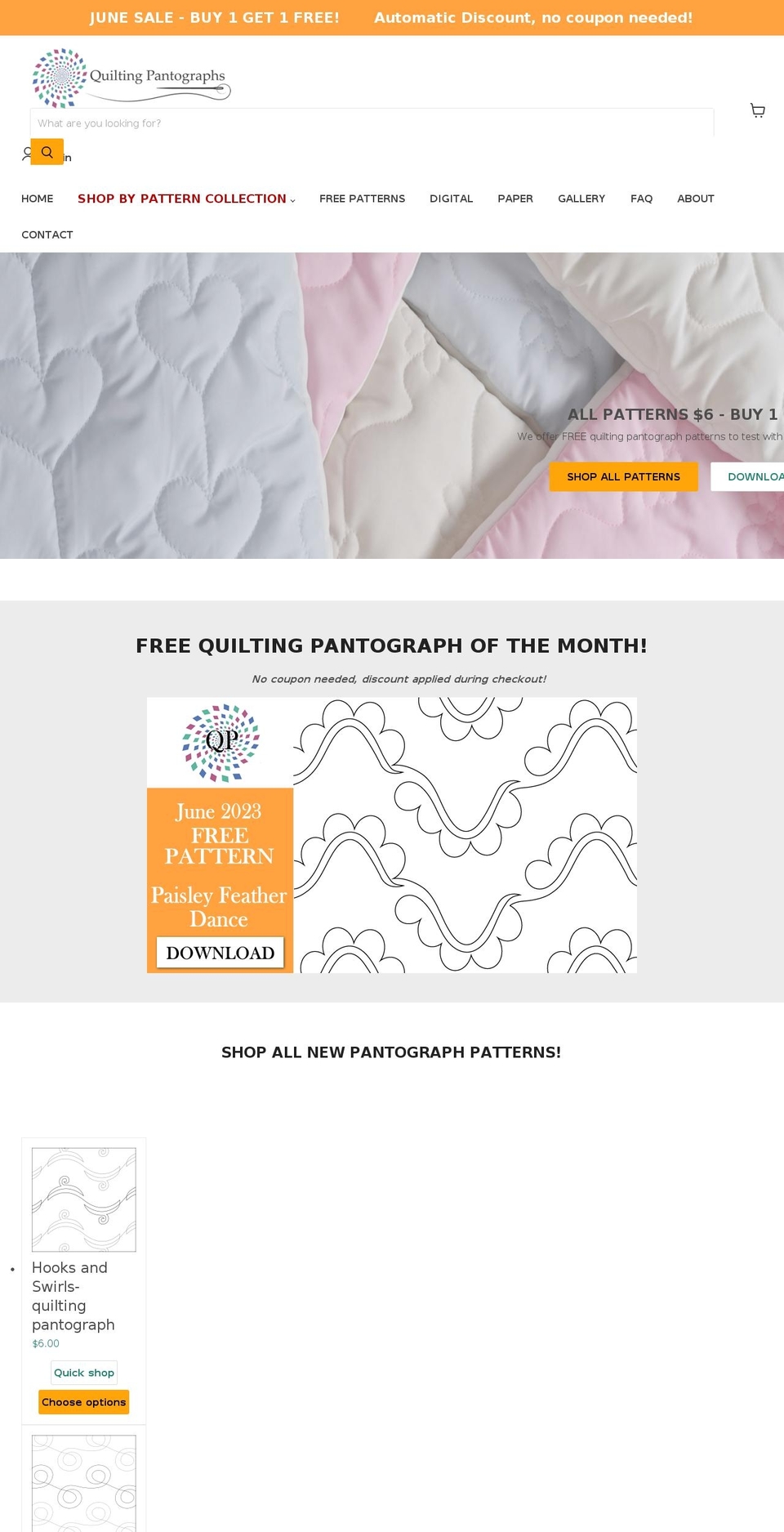 quiltingpantographs.com shopify website screenshot