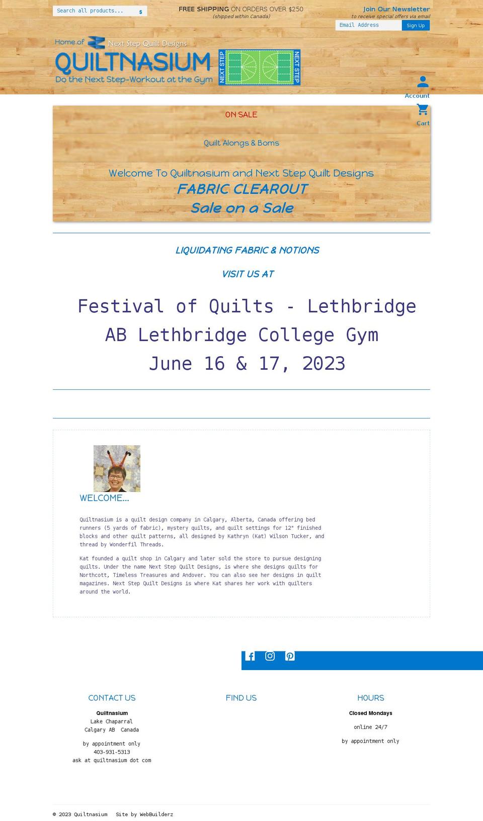 quiltnasium.com shopify website screenshot