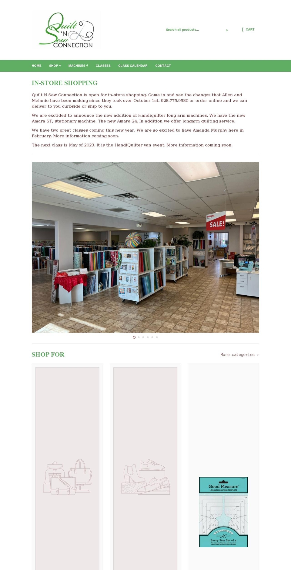 quiltnsewconnection.com shopify website screenshot