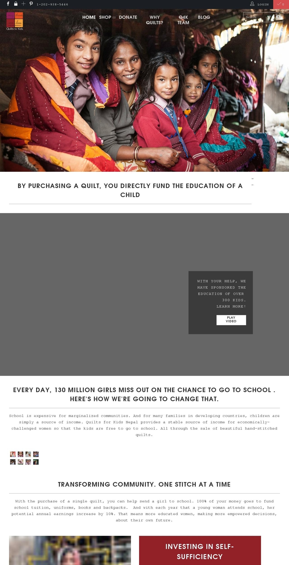quiltsforkidsproject.com shopify website screenshot