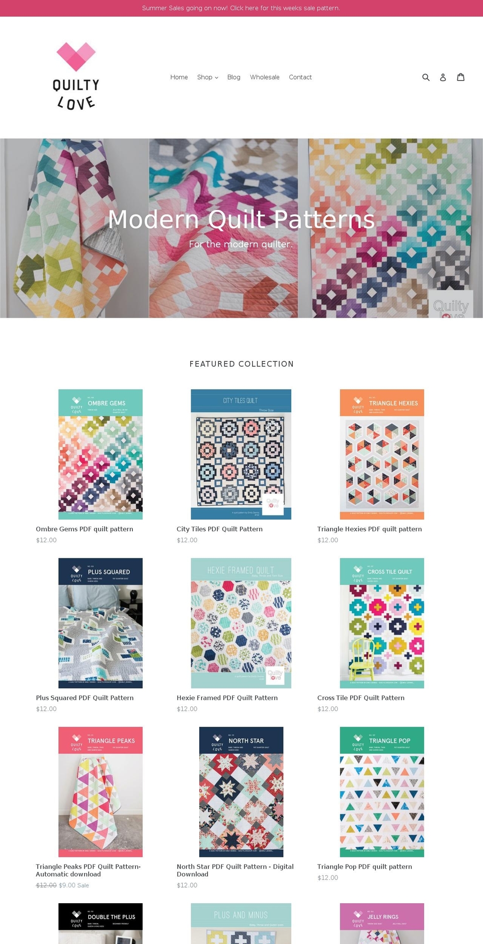 quiltyloveshop.com — Shopify storefront screenshot