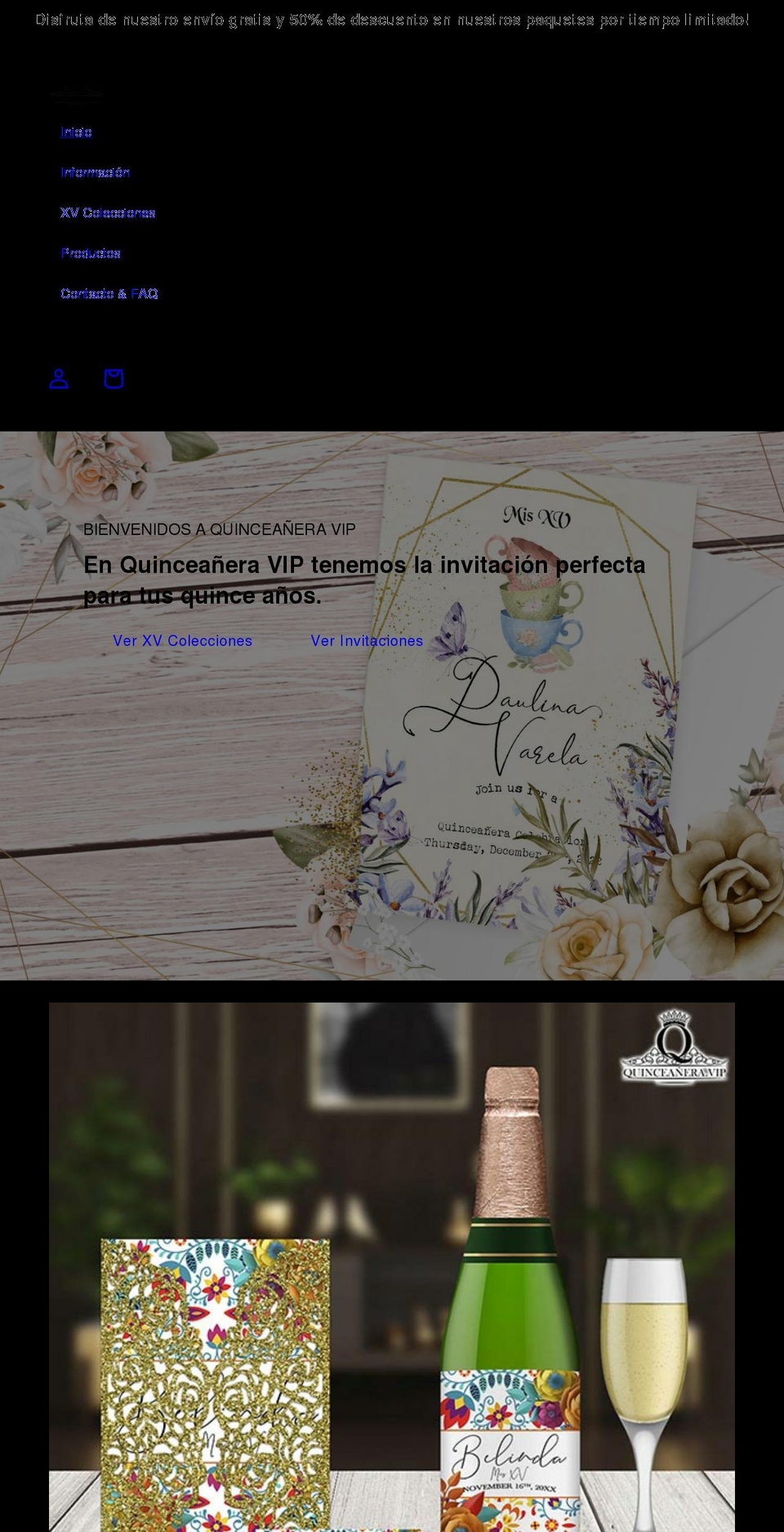 quinceanera.vip shopify website screenshot