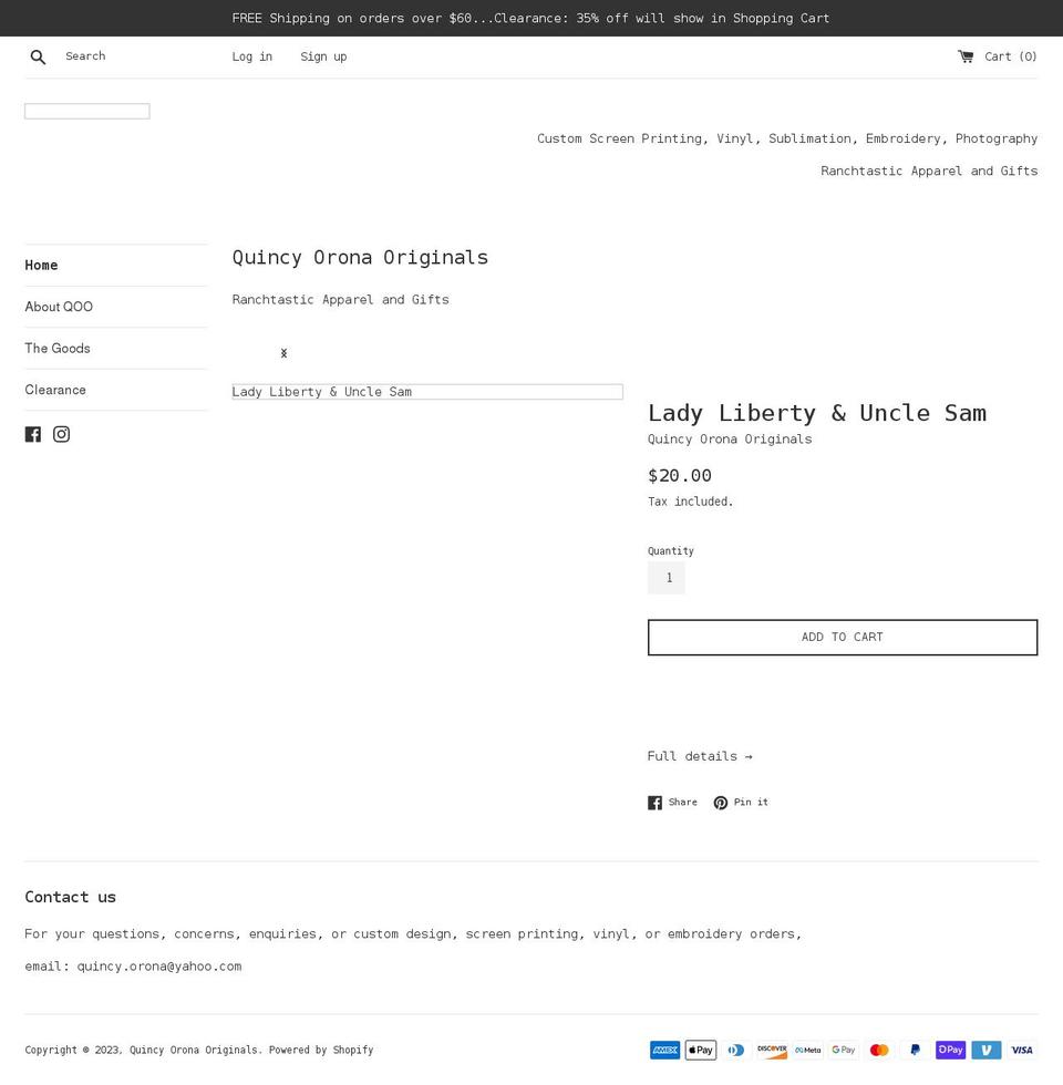 quincyoronaoriginals.com shopify website screenshot