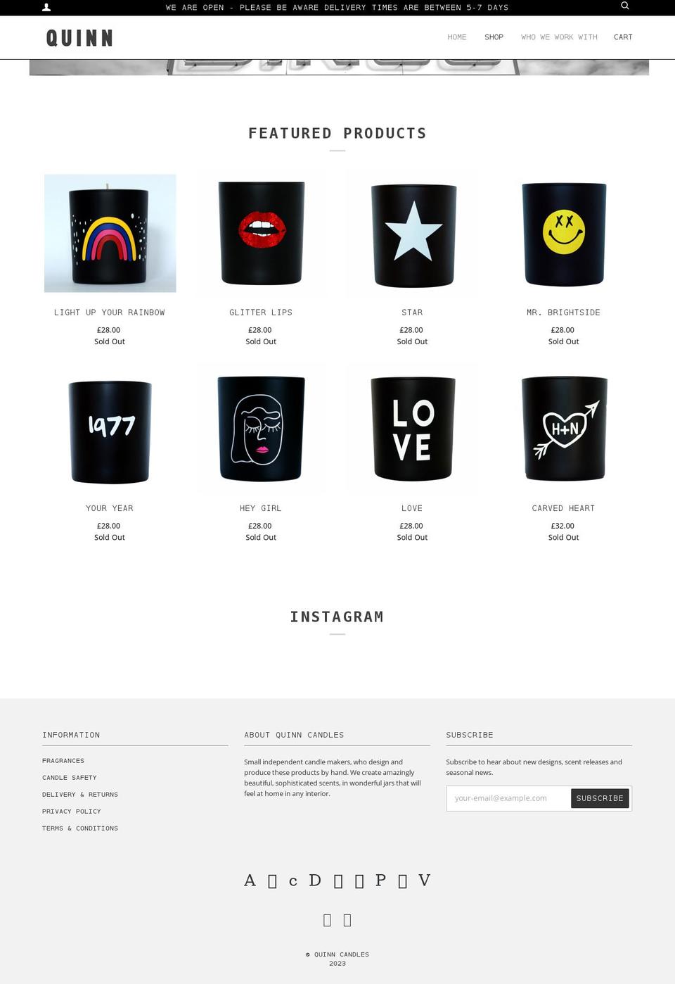 quinncandles.co.uk shopify website screenshot