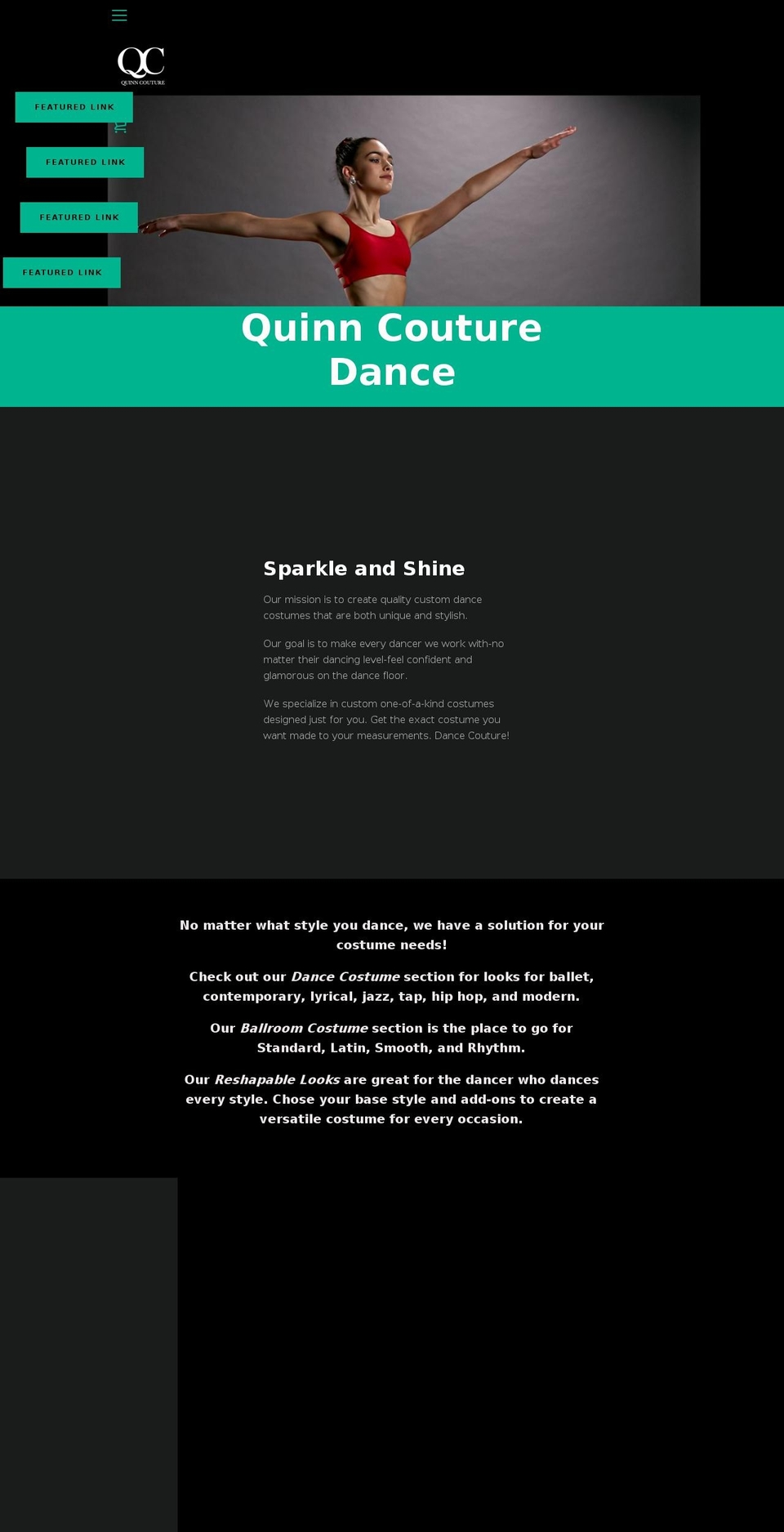 quinncouturedance.com — Shopify storefront screenshot
