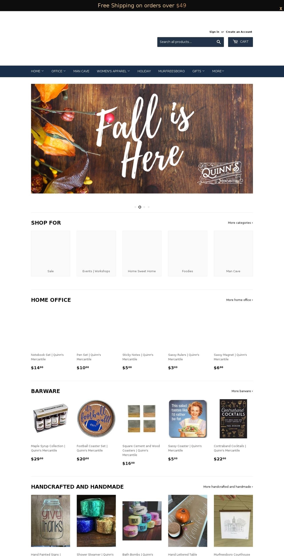 quinnsmercantile.com shopify website screenshot