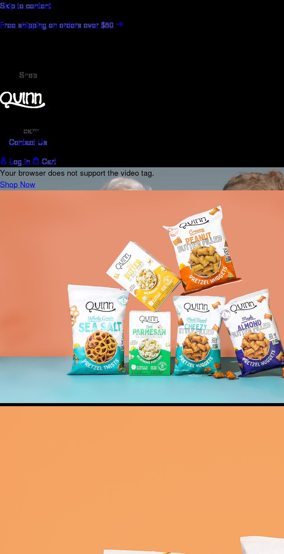 quinnsnacks.com shopify website screenshot