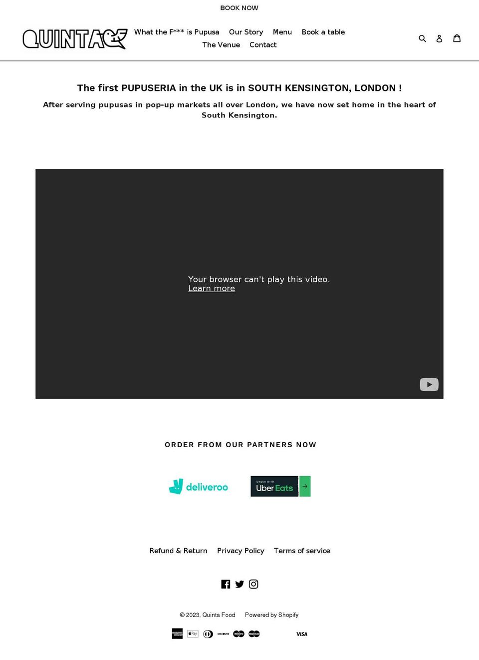 quintapupusas.com — Shopify storefront screenshot