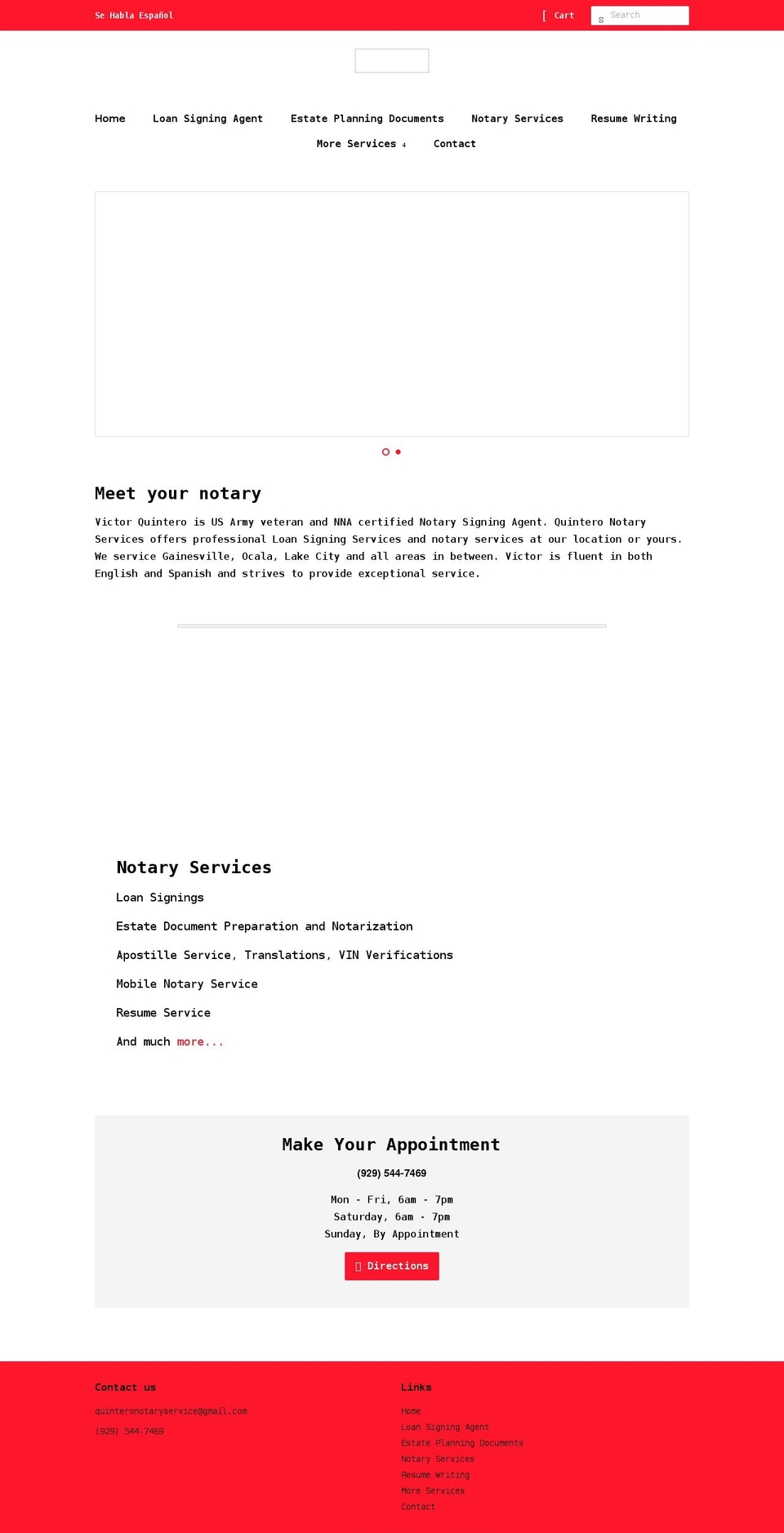 quinteronotary.com shopify website screenshot