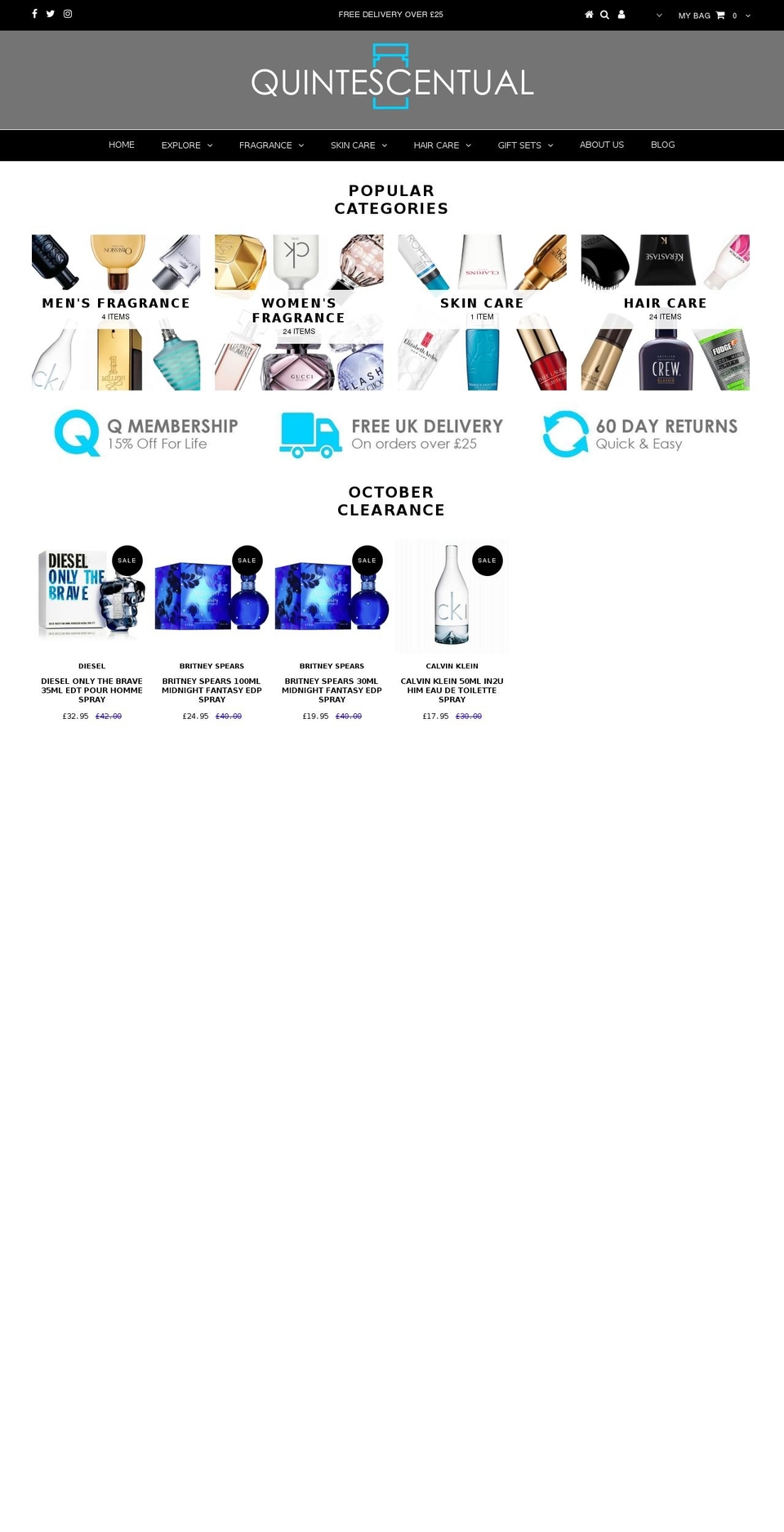 quintescentual.com — Shopify storefront screenshot