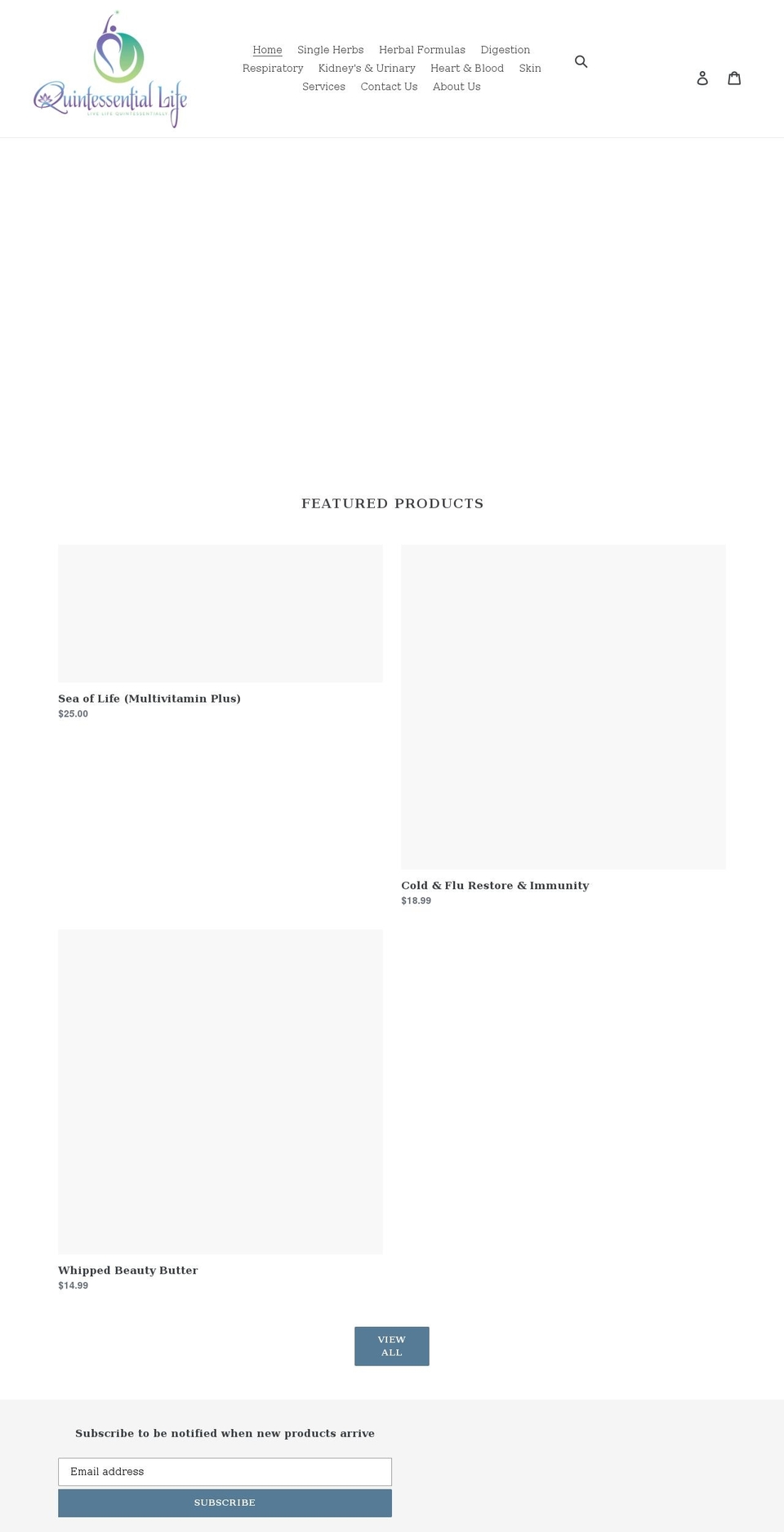 quintessentiallifeherbs.com shopify website screenshot