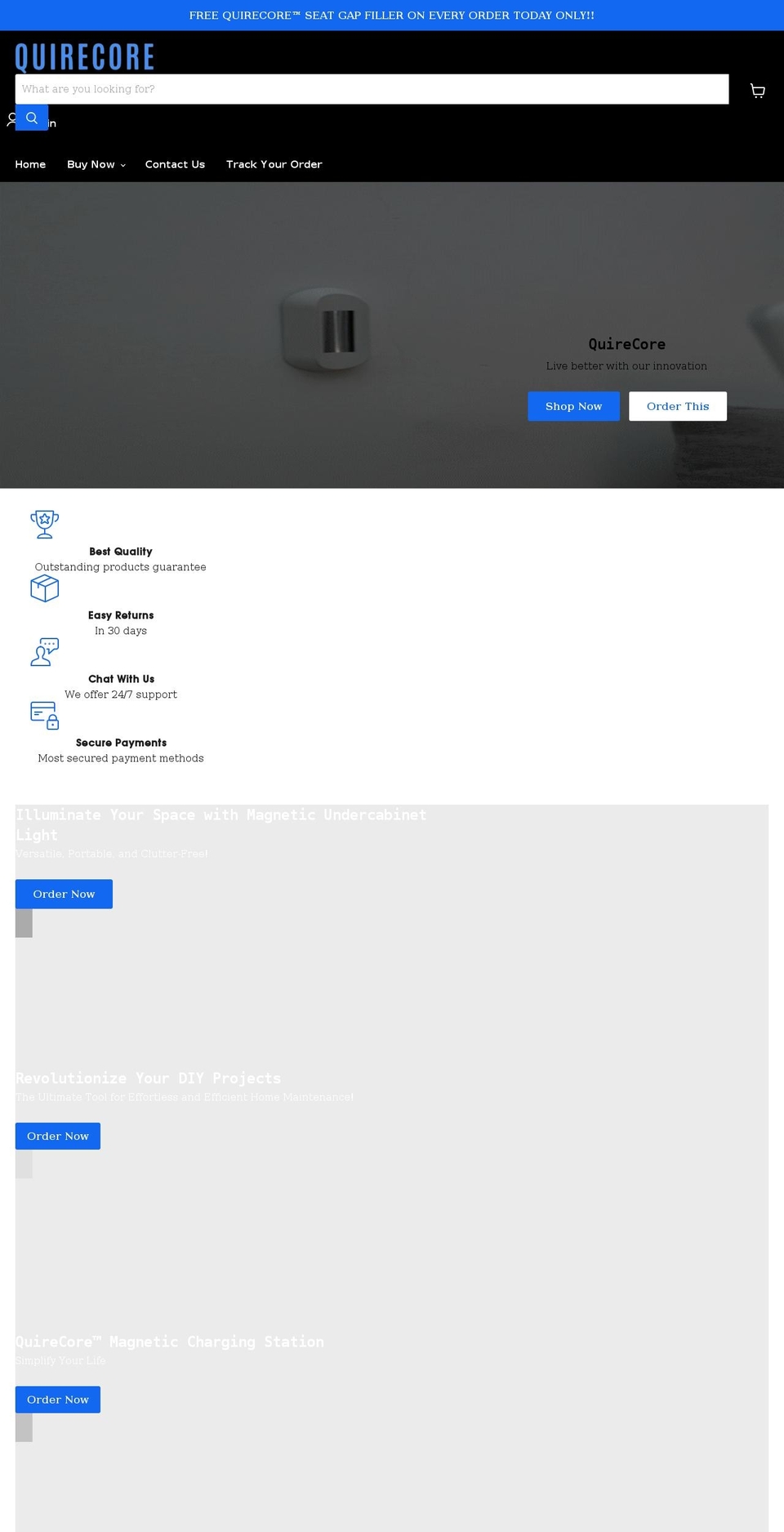 quirecore.com shopify website screenshot