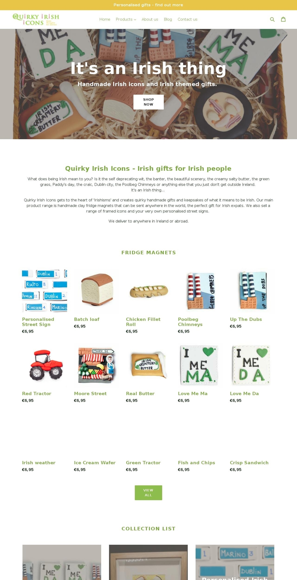quirkyirishicons.com — Shopify storefront screenshot