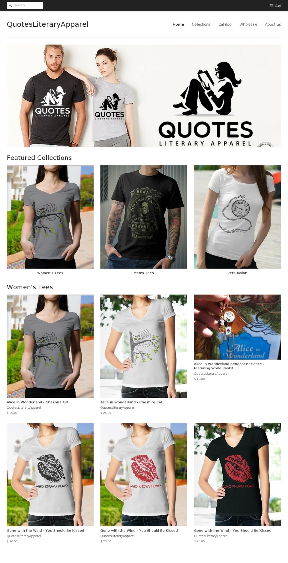 quotesliteraryapparel.com — Shopify storefront screenshot