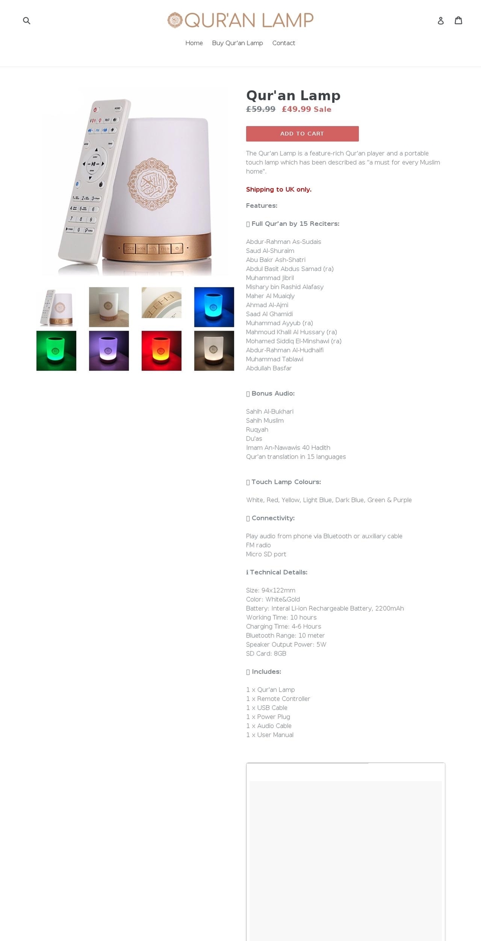 quranlamp.com — Shopify storefront screenshot