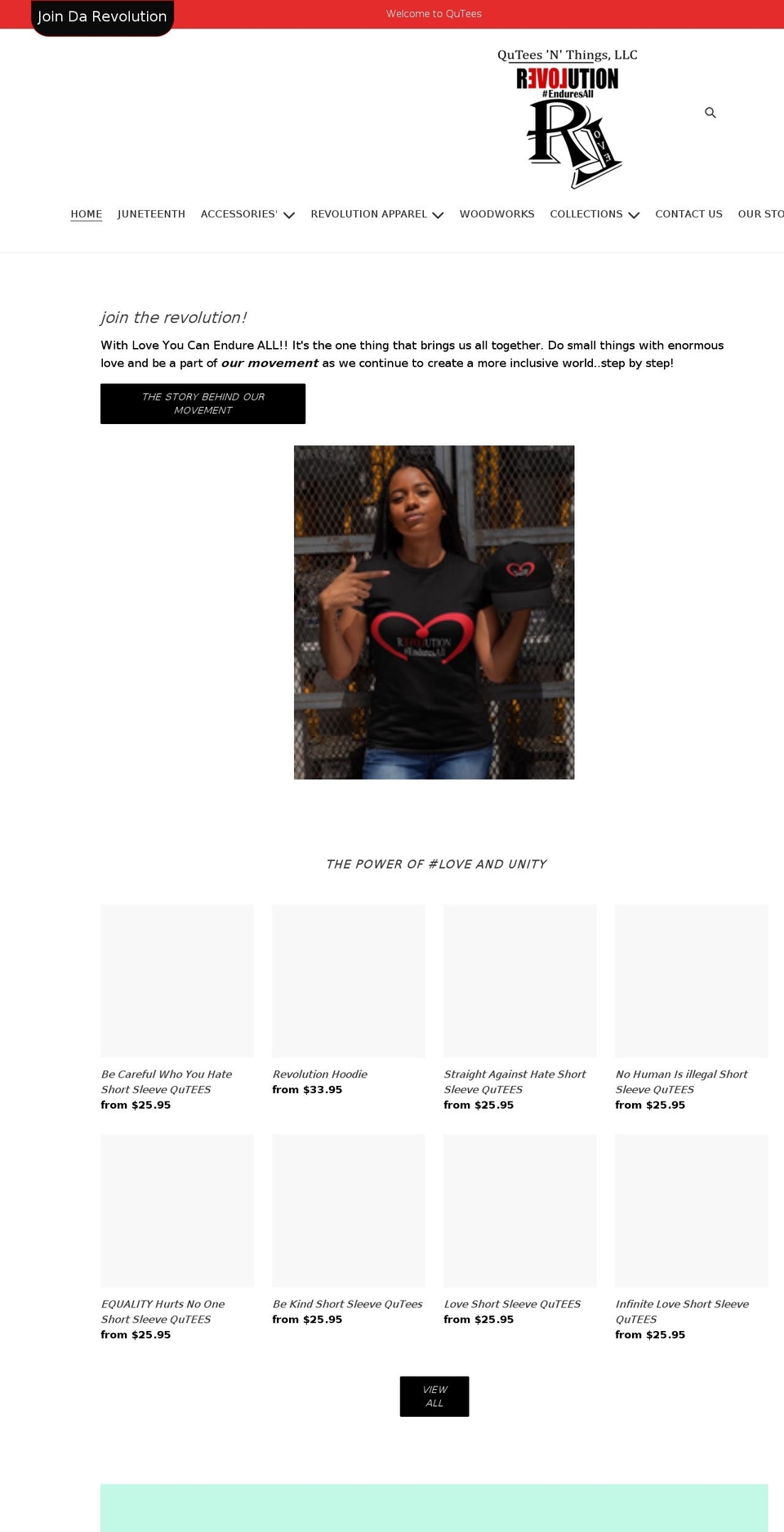 quteesnthings.com shopify website screenshot