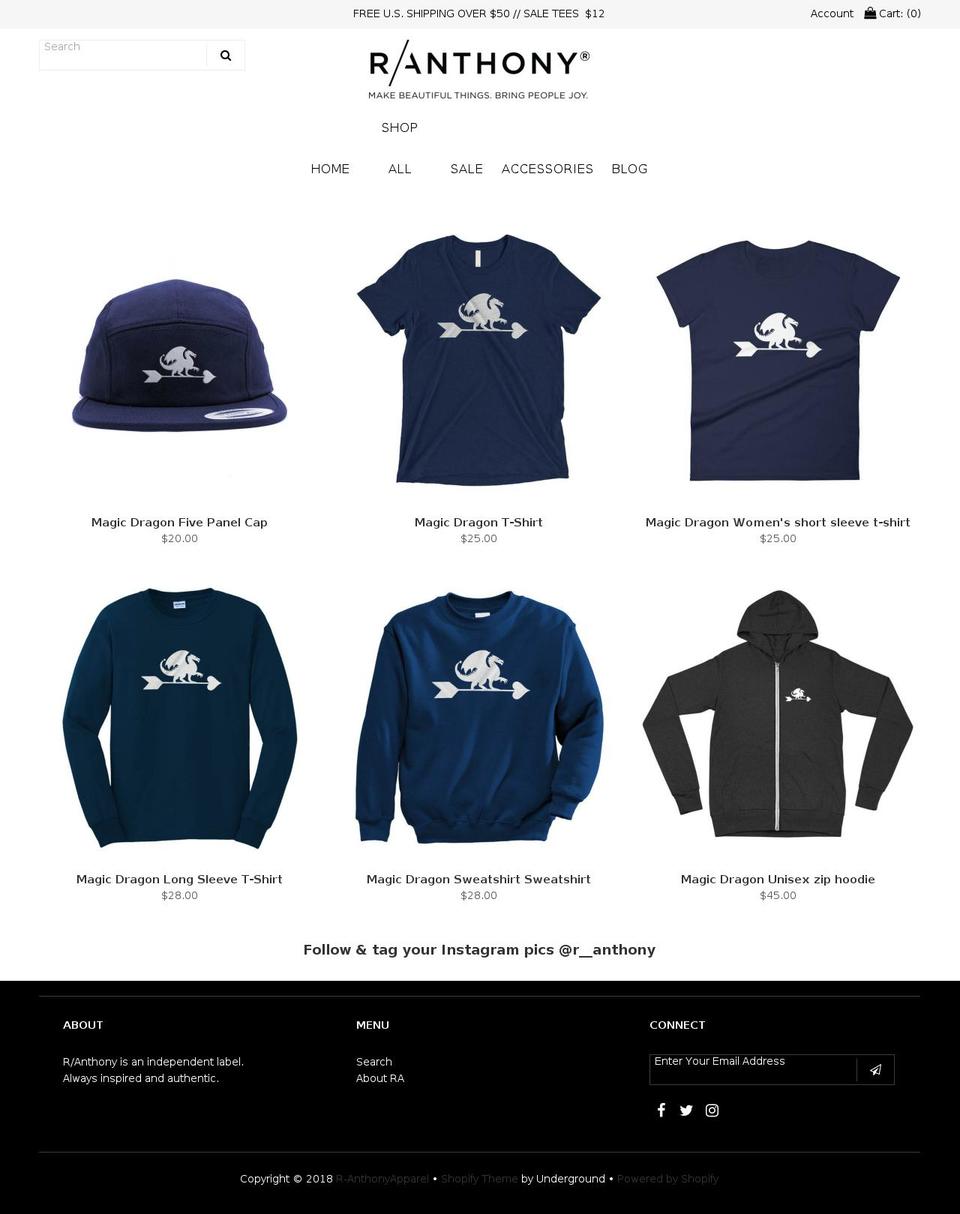 r-anthony.com shopify website screenshot