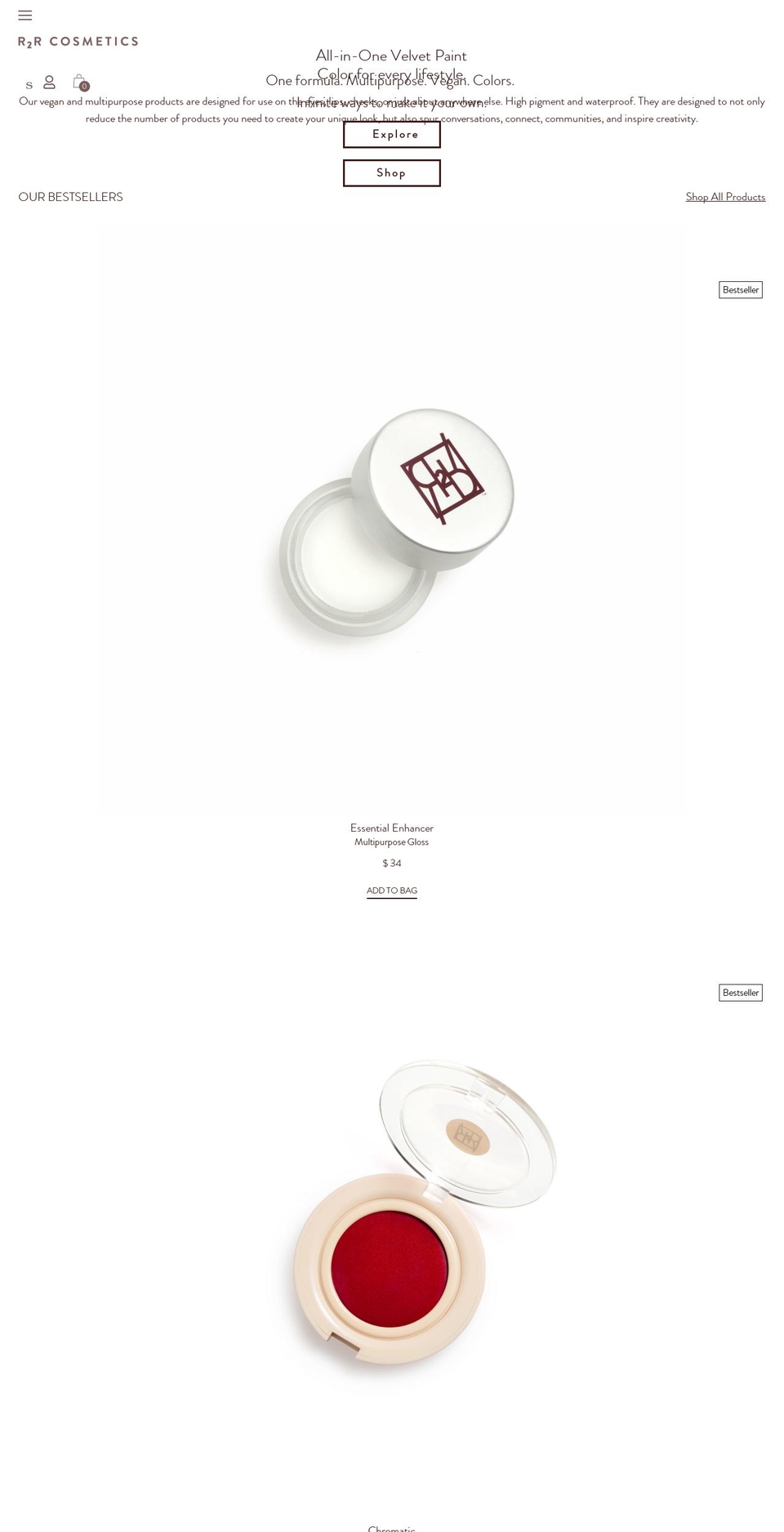 r2rcosmetics.com shopify website screenshot