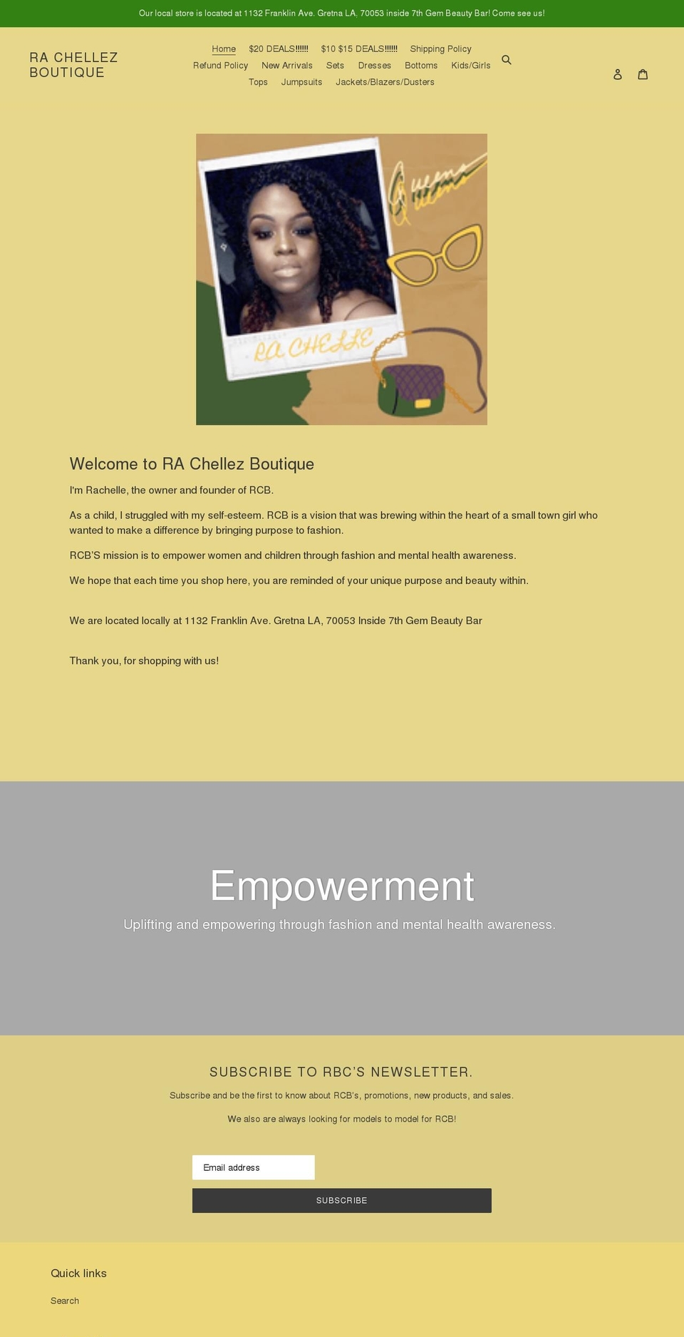 ra-chellezboutique.com shopify website screenshot