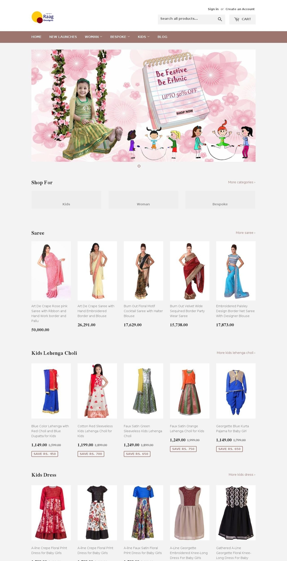 raagdesigns.com shopify website screenshot