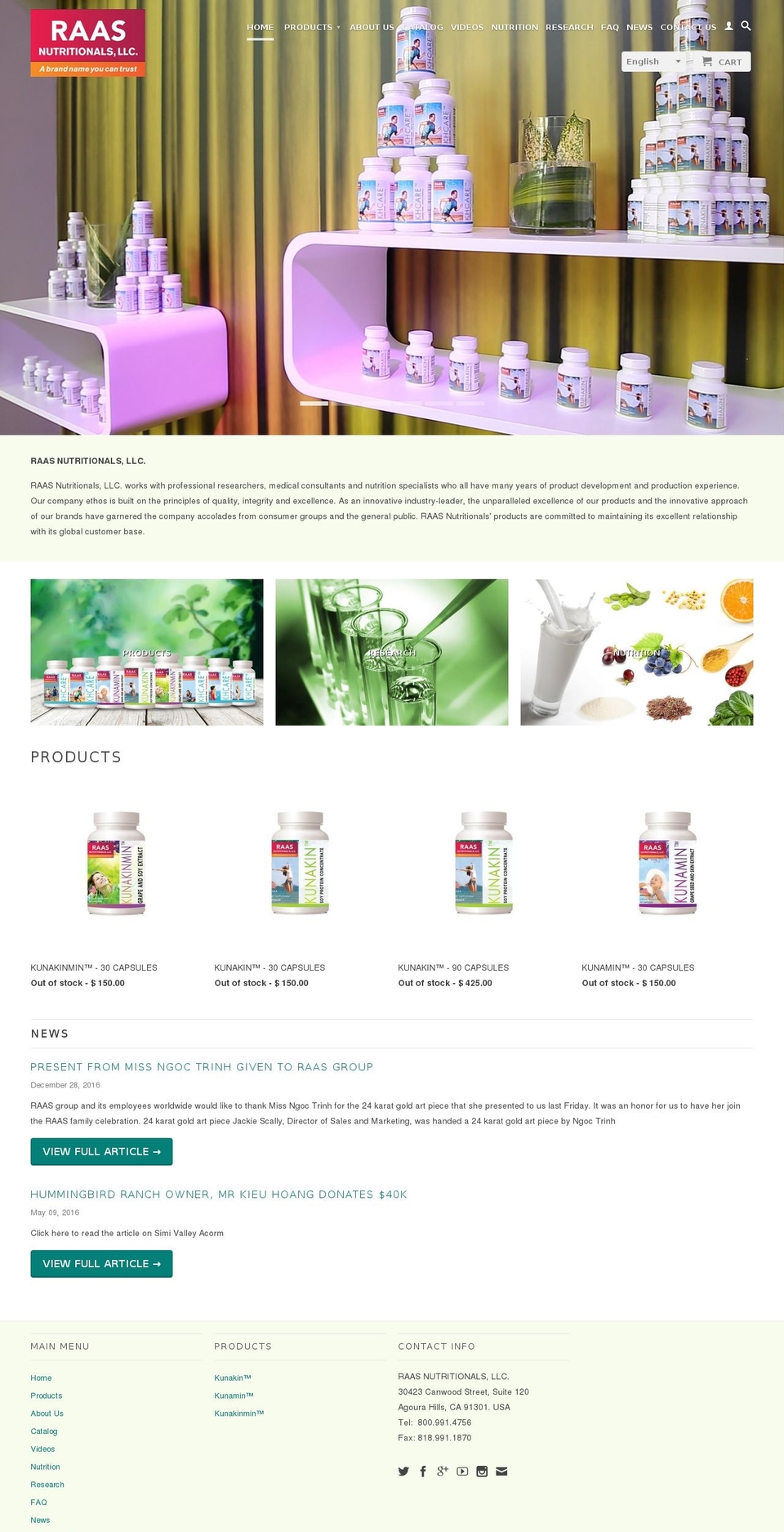 raasnutritionals.com shopify website screenshot