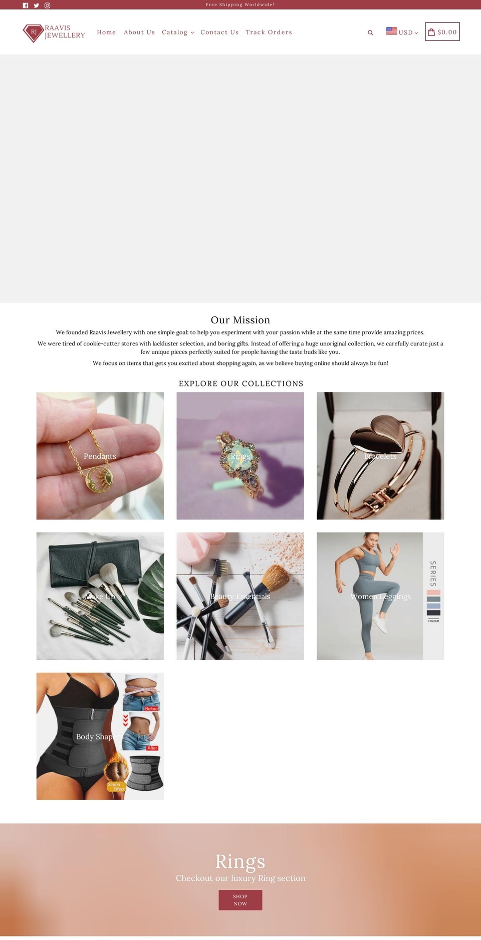 raavisjewellery.com shopify website screenshot
